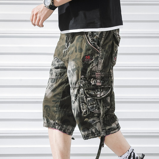 五分裤男夏季短裤男士休闲裤青年多口袋工装裤迷彩裤宽松大码欧美