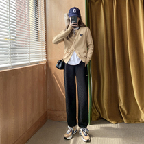 Black sweatpants womens autumn 2021 New wide leg pants high waist drape loose toe casual pants tide ins