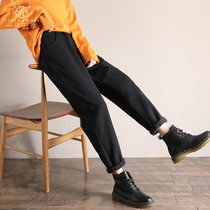 Black dad jeans children loose straight spring and autumn high waist thin wild 2021 new casual radish pants