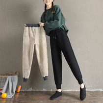 Black drawstring sports pants womens loose spring and autumn 2021 new Harun casual sweat pants lambskin pants