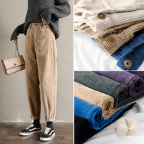 Corduroy pants womens spring and autumn loose thin wild high-waisted dad pants casual granny strip velvet Harun Radish pants