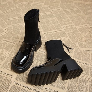 2026 New Autumn and Winter Elastic Slim Boots with Platform Thick Soles, Popular Martin Short Boots for Women, Chunky High Heels, Stylish Women's Boots