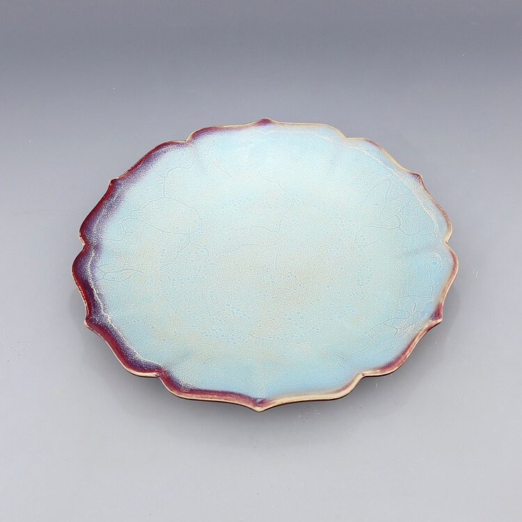 Boutique Song Jun kiln Begonia red Earthworm walking mud pattern Kuikou large plate Antique porcelain Antique ancient porcelain