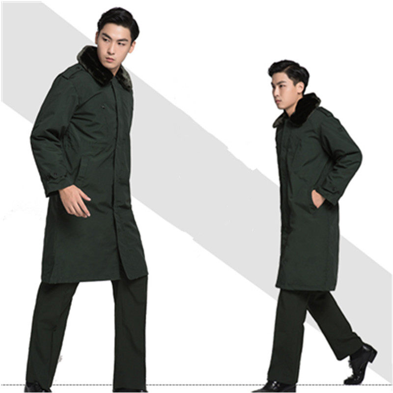 New normal clothes large clothes green outdoor duty cotton padded jacket wool collar Thickened Winter Lengthened Warm Cotton Coat