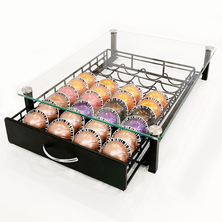 Suitable for Nespresso Vertuo Line Metal Coffee Capsule Holder Drawer-Type Box Glass Storage Rack