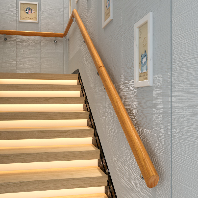 By wall Wood Stairway Armrest Solid Wood Home Kindergarten Seniors Indoor Villa Attic Apartment retro armrests minimalist Hyundai-Taobao
