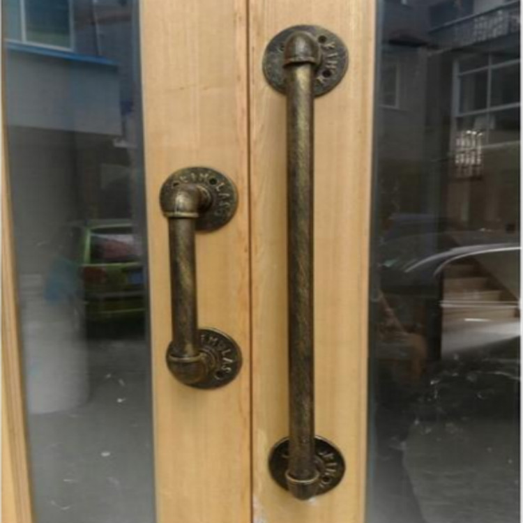 American Modern Retro Copper Barn Door Iron Art Dining Room Push-and-pull Water Pipe Imitation Antique Wood Door Handle Size Handle Bar