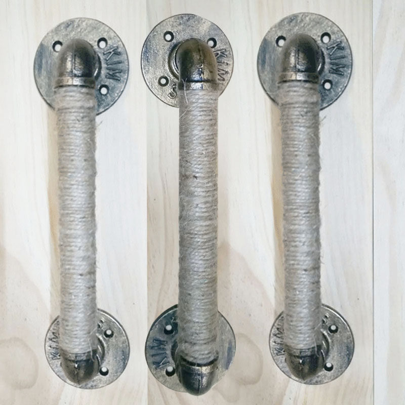 Industrial Wind Loft Retro Water Mains Large Cabinet Wood Doors Eurostyle Handle Creative Iron Art Hemp Rope Small Handle Hotel Dining Room