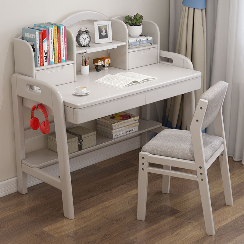 Nordic solid wood desk modern desk with bookshelf student Japanese simple home bedroom desktop computer desk