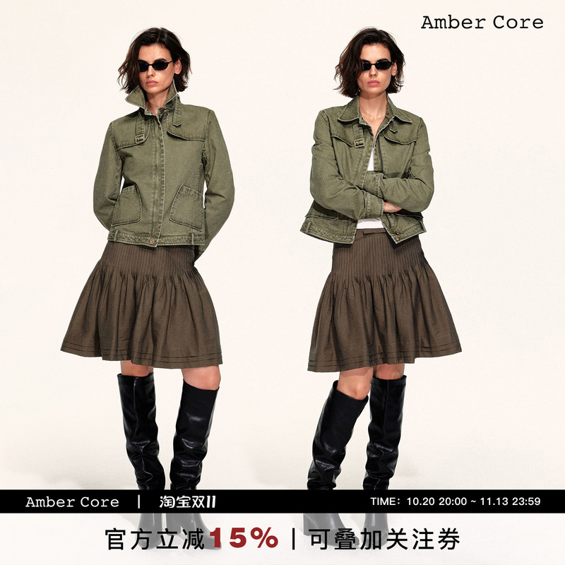 Amber Core 100% Cotton Vintage Washed Distressed Texture Jacket Casual Versatile Slimming Workwear Coat Autumn