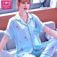 Летняя тонкая пижама, штаны, комплект, милый кардиган, короткий рукав, подходит для весны и осени