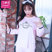 Bộ đồ ngủ cotton nữ hoàng nữ cotton dài tay mùa xuân và bộ đồ mùa thu phục vụ mùa thu dễ thương mùa xuân ngọt ngào phiên bản Hàn Quốc - Giống cái đồ ngủ đẹp