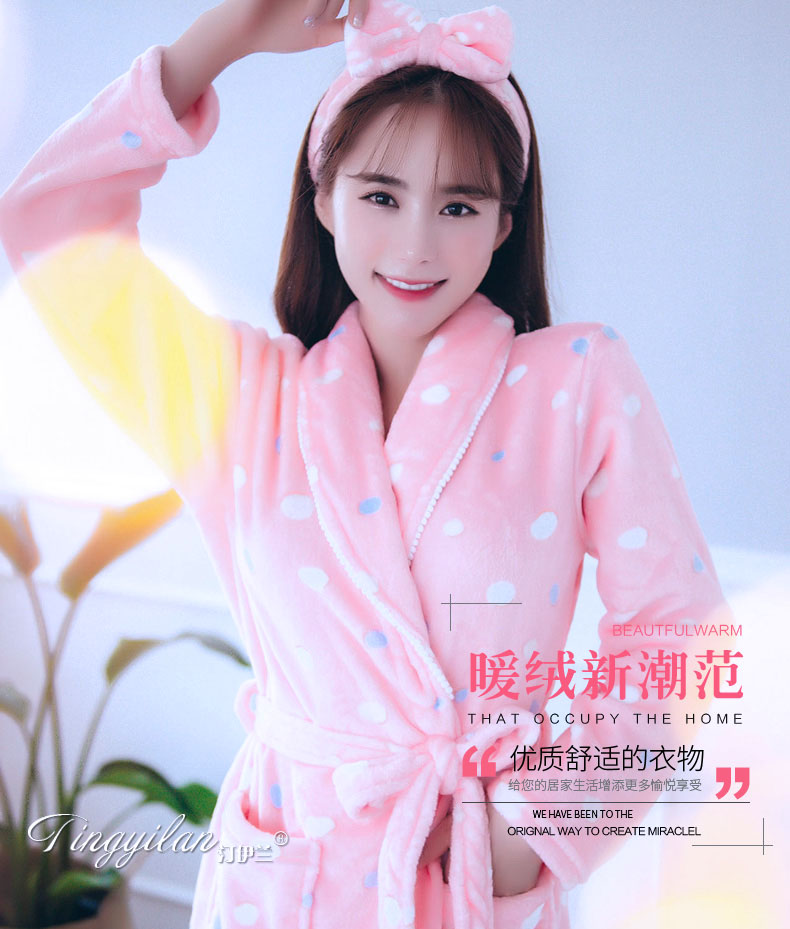 Của phụ nữ dày flannel áo choàng tắm mùa thu và mùa đông dài tay mùa thu và mùa đông san hô fleece dễ thương đồ ngủ rắn vàng