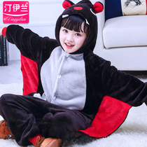 Batman childrens conjoined cartoon pajamas autumn and winter flannel male and female children parent-child student performance home clothes