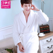 Home clothes Hotel nightgown men thickened flannel autumn and winter long-sleeved bathrobe thickened coral velvet autumn solid color white