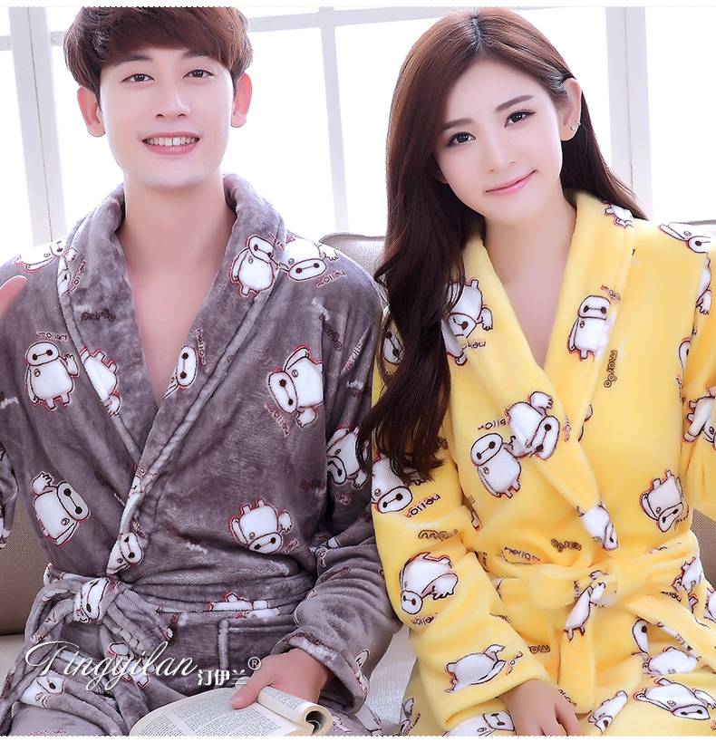 Cặp vợ chồng áo choàng tắm dày flannel mùa thu và mùa đông san hô lông cừu dài tay đồ ngủ nhà quần áo nam và nữ dễ thương đồ lót