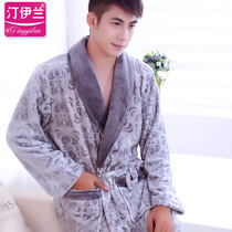 Mens padded flannel autumn and winter long sleeve home clothing bathrobe coral velvet bathrobe plus size pajamas casual