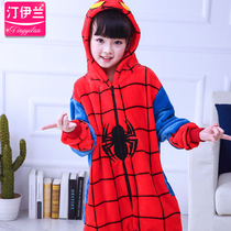 Spider-Man childrens cartoon one-piece pajamas boys and girls thick flannel animal performance clothes home clothing autumn and winter