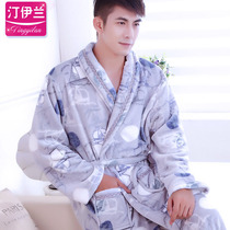 Mens nightgown padded flannel autumn winter morning gown long sleeve home clothing bathrobe coral velvet bathrobe plus size pajamas