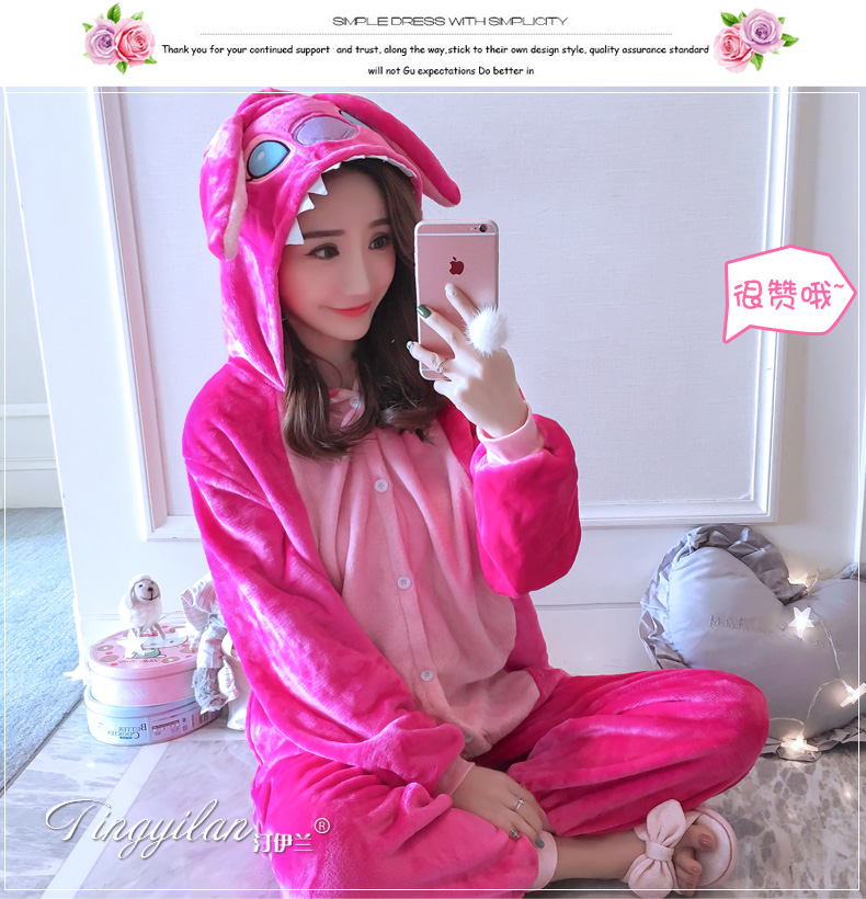 Căn hộ tình yêu Guan Gu với đoạn flannel nam cặp đôi hoạt hình nữ khủng long chinchillas bộ đồ ngủ liền thân nhung san hô người lớn đồ bộ đẹp 2021
