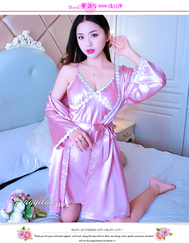 Đồ ngủ mùa hè của phụ nữ ngắn tay hai mảnh phù hợp với lụa ren dây đeo sexy mùa xuân và mùa thu dài tay băng lụa nightdress dịch vụ nhà