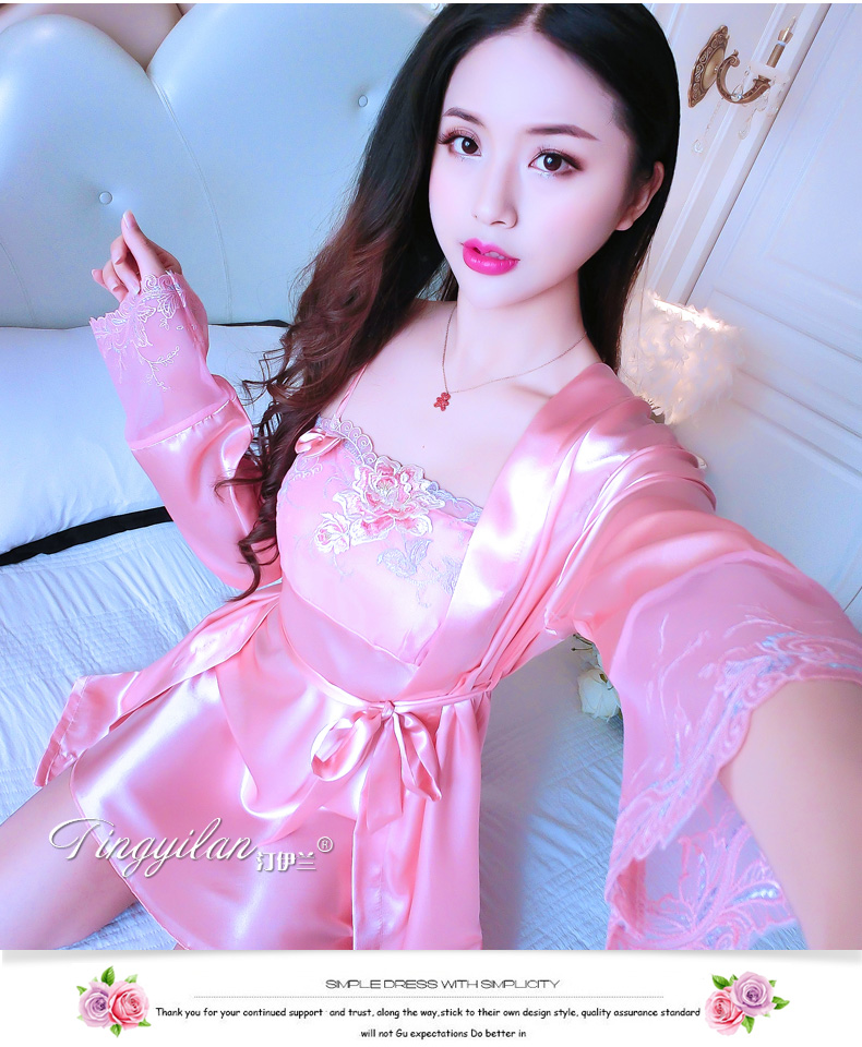 Đồ ngủ mùa hè của phụ nữ ngắn tay hai mảnh phù hợp với lụa ren dây đeo sexy mùa xuân và mùa thu dài tay băng lụa nightdress dịch vụ nhà