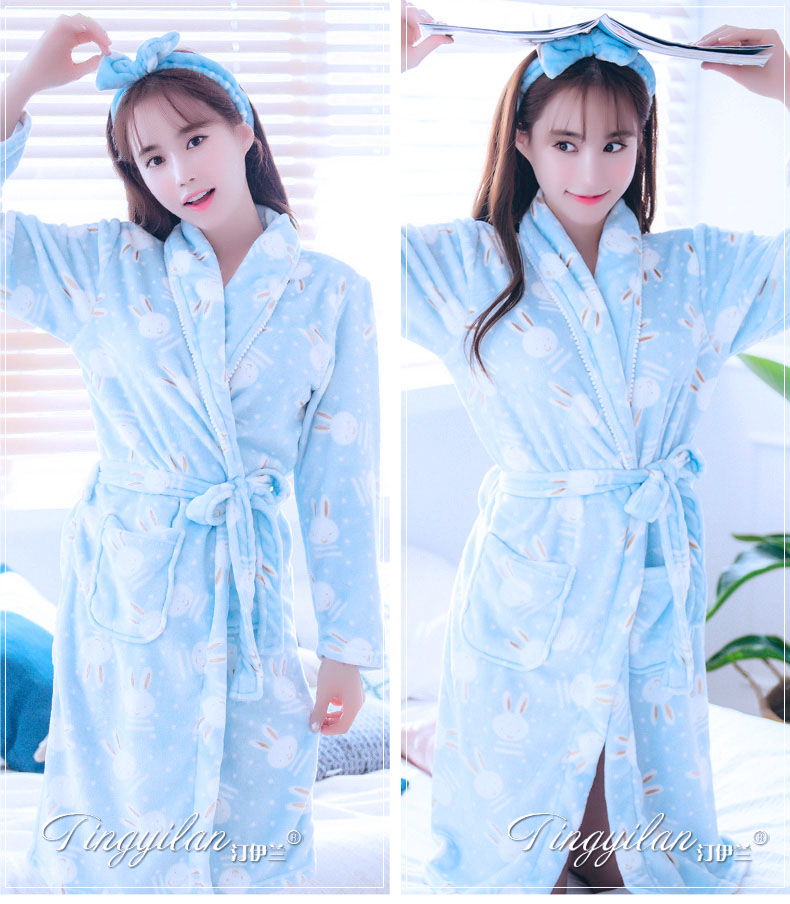 Áo ngủ nữ dày flannel mùa thu và mùa đông dài tay dịch vụ nhà áo choàng tắm sinh viên san hô lông cừu áo tắm XL đồ ngủ đồ ngủ nữ quần áo ngắn