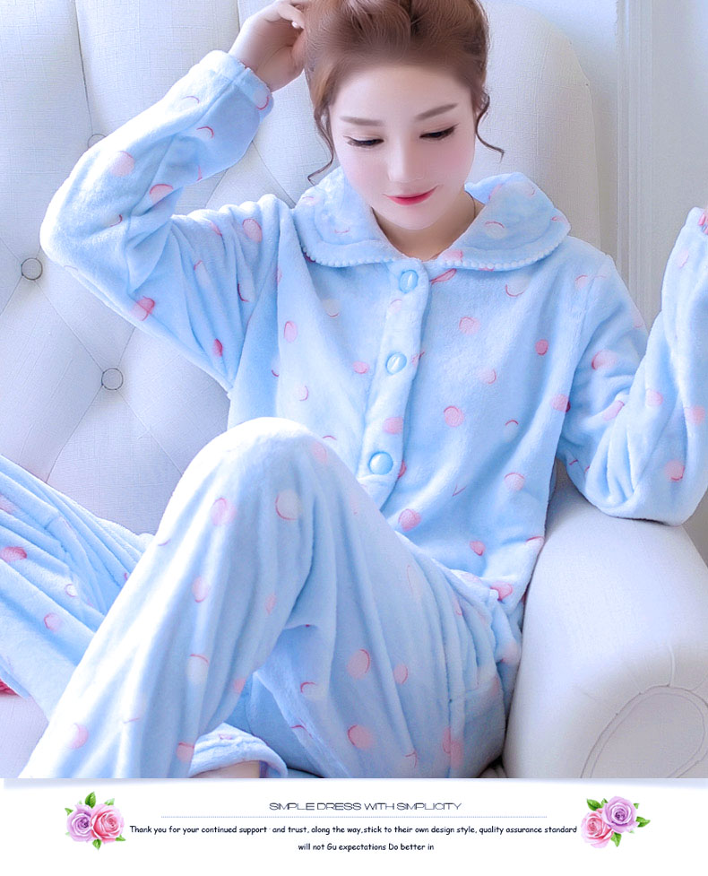 Phiên bản Hàn Quốc của bộ đồ ngủ nhung san hô tươi dành cho nữ bộ đồ flannel dày phù hợp với dịch vụ tại nhà mùa thu và mùa đông dài tay mùa xuân và mùa thu dễ thương mặc pijama nam