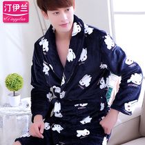 Cartoon anime nightgown bathrobe mens pajamas Home wear thickened flannel coral velvet autumn and winter long long sleeve cute