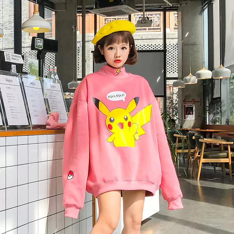 Mùa thu và mùa đông Hàn Quốc ulzzang Harajuku bf gió phim hoạt hình Pikachu dày người yêu thích áo len nam và nữ sinh viên áo khoác áo len dài tay