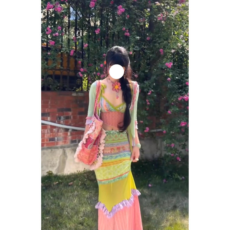 Beach Vacation Bohemian Style Retro Tassel Halter Top High Waist Skirt Fishtail Skirt Women's Summer Suit Beach Vacation Bohemian Style Retro Tassel Halter Top High Waist Skirt Fishtail Skirt Women's Summer Suit