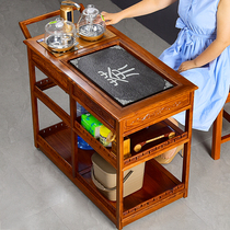 Mobile tea table Tea car Household hedgehog Red sandalwood red pear solid wood small water cabinet Tea table side a few black gold stone plates