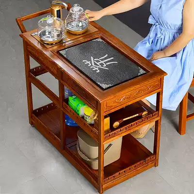Mobile tea table tea cart home hedgehog red sandalwood safflower pear solid wood Water Cabinet tea table side a few black gold stone plate