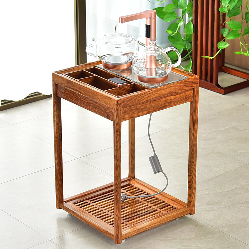 Mobile tea car tea water cabinet solid wood yellow flower pear New Chinese integrated fully automatic burning water side several shelves