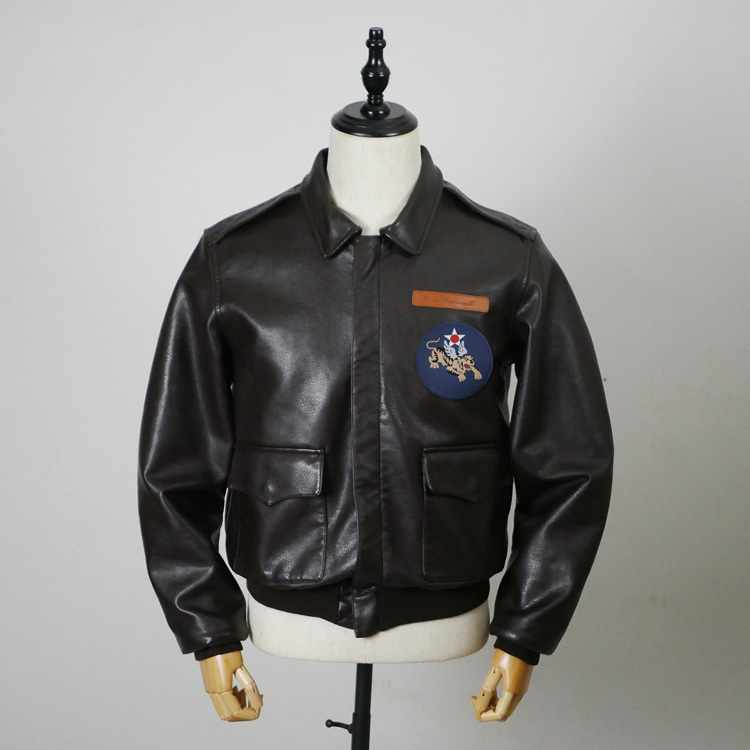 Us Military A2 Leather Jacket, Same Style as the Fighter Pilots, Soft Washed Faux Leather Jacket for Men, Spring and Autumn Flying Tigers