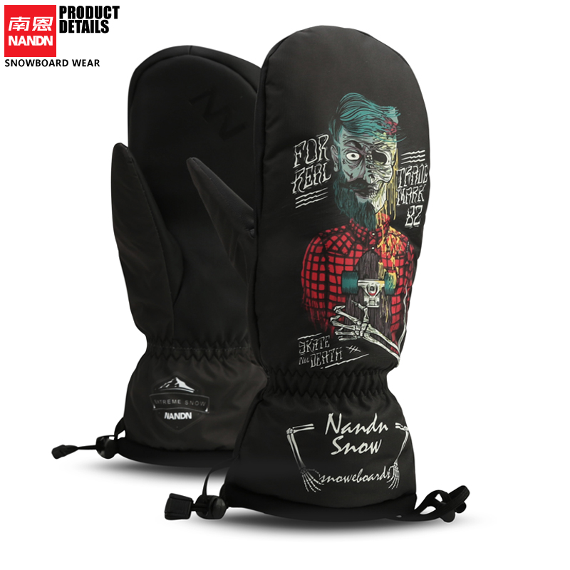 Nann NANDN ski gloves men's and women's thick waterproof double board snowboard two-finger gloves inside the five-finger cotton stuffy