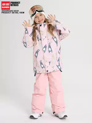 Nanen NANND pink children's ski clothes women's size children's ski clothes set warm waterproof cotton ski pants