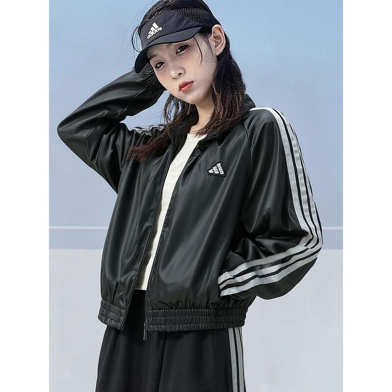 Adidas Women's Jacket Autumn New Satin Stand Collar Baseball Jacket Retro Loose American Style Breathable Jacket Adidas Women's Jacket Autumn New Satin Stand Collar Baseball Jacket Retro Loose American Style Breathable Jacket