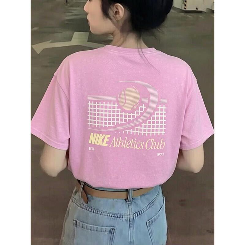 Nike Washed Retro Short-Sleeved Women's American-Style T-Shirt Genuine Pink Top Genuine Five-Quarter Sleeve Sportswear Nike Washed Retro Short-Sleeved Women's American-Style T-Shirt Genuine Pink Top Genuine Five-Quarter Sleeve Sportswear