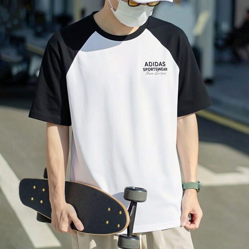 Adidas Short-Sleeved Men's T-Shirt Summer New Cotton Basketball Color-Blocked Half-Sleeved Retro American Campus Large Size Top