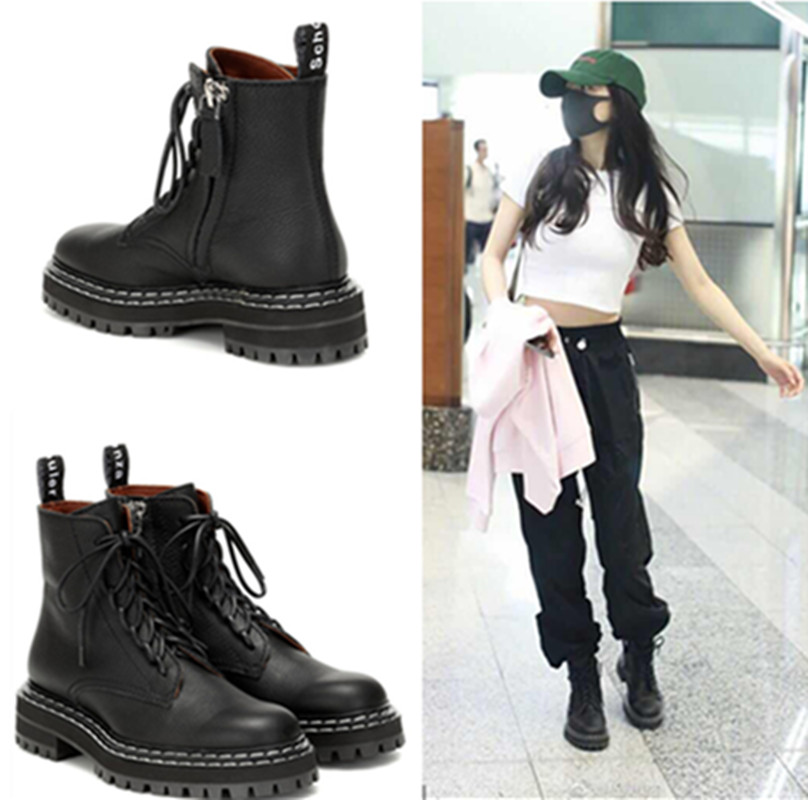 2021 net red New Star Yang Mi same model Martin boots short boots leather locomotive round head leather hair one snow boots