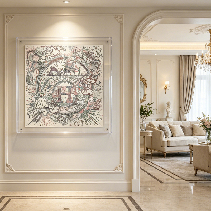 French-Style Light Luxury Silk Scarf Hanging Painting, Transparent Floating Acrylic Hand-Made Framed Decorative Painting for Living Room, Entrance Hall, and Corridor Wall Art French-Style Light Luxury Silk Scarf Hanging Painting, Transparent Floating Acrylic Hand-Made Framed Decorative Painting for Living Room, Entrance Hall, and Corridor Wall Art