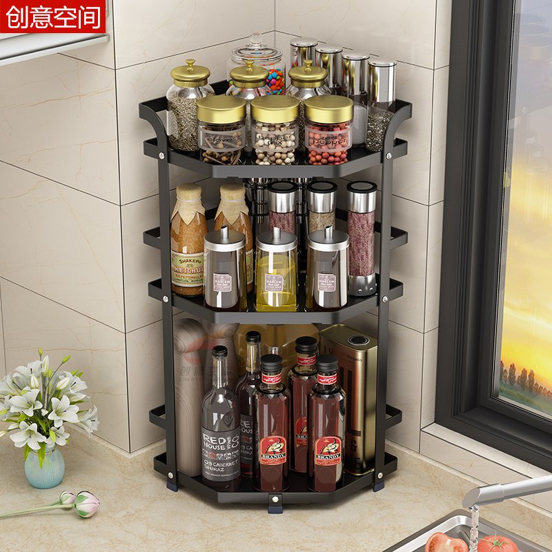 Stainless Steel Corner Seasoning rack Kitchen Supplies Desk Face Corner Tripod Tabletop Condiment Containing Deck Shelf