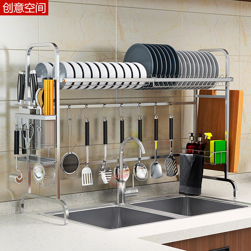 304 Stainless Steel Sink Bowl Rack Drain Rack Shelving Shelving Kitchen Supplies 2 floor pool airing bowls Dish Shelf