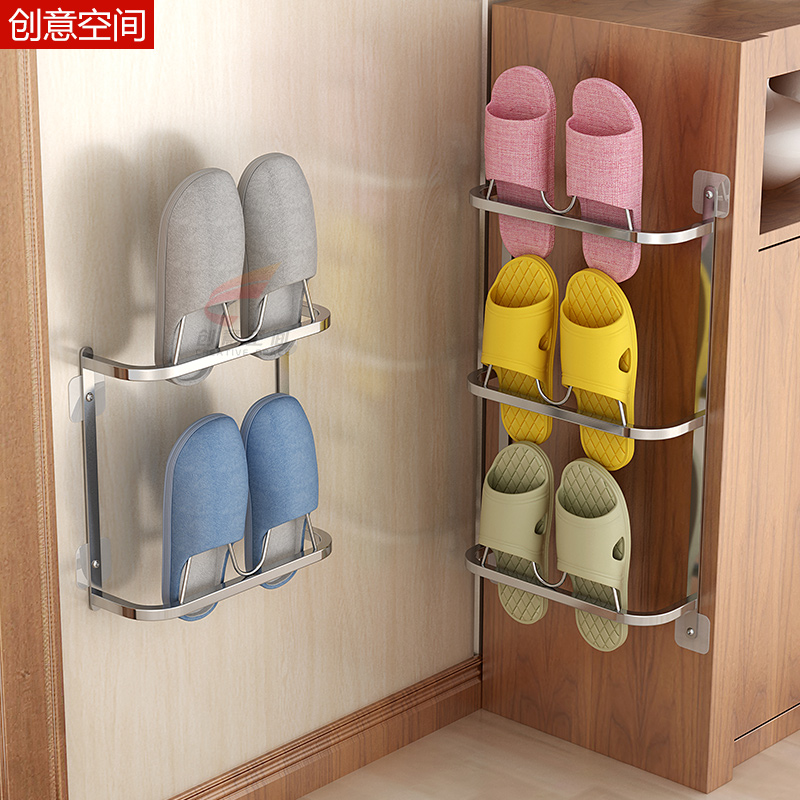 Bathroom slipper rack Wall-mounted non-perforated household powder room door rear shelf Simple shoe storage artifact