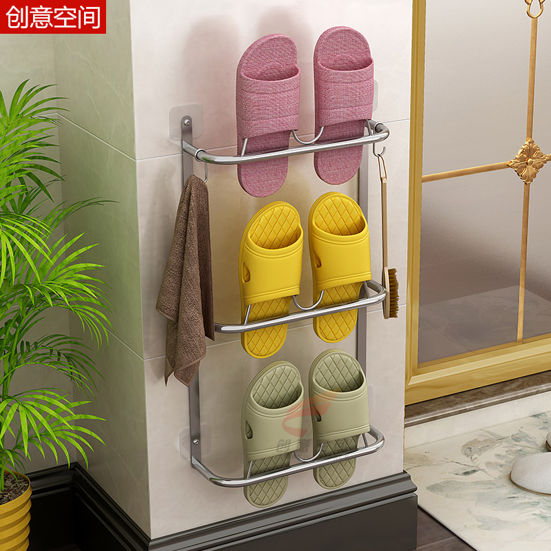 Bathroom slipper rack Powder room wall hanging shelf Punch-free stainless steel simple hanging slipper storage layer shelf