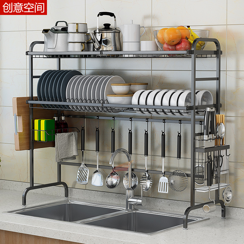Sink Bowl Rack Drain Rack Kitchen Shelve Black Stainless Steel Airing Dish Chopsticks home Placing Bowl containing shelf