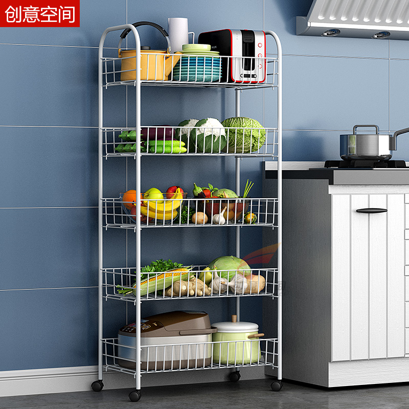 Vegetable shelf kitchen three, four, five floors floor multi-layer movable fruit vegetable shelf pot storage shelf