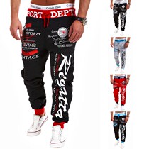 Mens lace elastic waist letters European and American printed slim stretch casual sweatpants AliExpress mens trousers