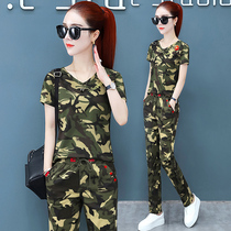 Camouflate t-shirt woman summer new outdoor sport casual wear two sets of water soldier dance blouses short sleeve shirt camouflate